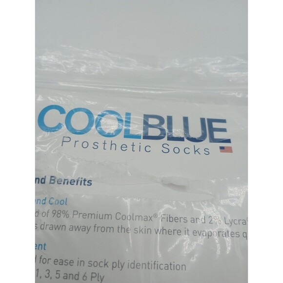 Cool Blue 1 Ply Yellow White Prosthetic Sock Sewn Hole Size 5 6 Length 10-14 NEW - Picture 5 of 8